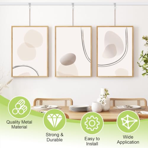 Image of Picture Hanging Kit 6Pcs Silver Rail Hooks with 6Pcs Jute Ropes, Picture Display Hanging System for Wall Pictures, Exhibition (Jute Rope, 1M)