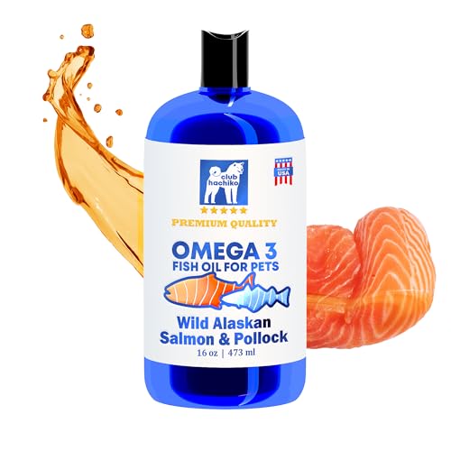 Club Hachiko Salmon & Pollock Oil – 100% Wild‑Caught Alaska Fish Oil for Dogs & Cats - for Joints, Itchy Skin, Allergies - Skin and Coat - Omega-3 Supplement EPA DHA Fatty Acids, 16 oz