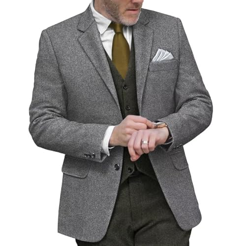 Men's Herringbone Classic Suit Jacket 2-Button Daily Lightweight Blazer for Wedding and Office