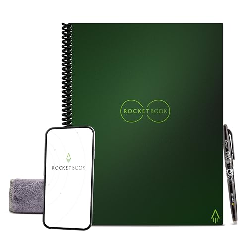 Rocketbook Core Reusable Spiral Notebook, Letter Size 8.5x11, Green - Lined Pages, App-Connected, Erasable, Durable Cover, Ideal for School, Work, and Creative Projects