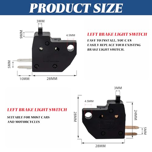 KoiLuvGo 2 PCS Motorcycle Right Brake Light Switch, Universal Brake Light Switch Kit, 2-pin Left and Right Disc Brake Switch Accessories for Motorcycle and Off-Road Vehicles - Thumbnail 2