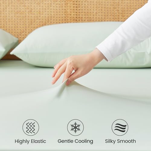 Cozy Bliss Premium Cooling Sheet Set Cali King Size, Q-Max>0.4, 3PCS No Flat Sheet with 2 Pillowcases, Breathable Fitted Sheet for Hot Sleepers & Night Sweats, Deep Pocket Up to 18 Inches, Mint Green