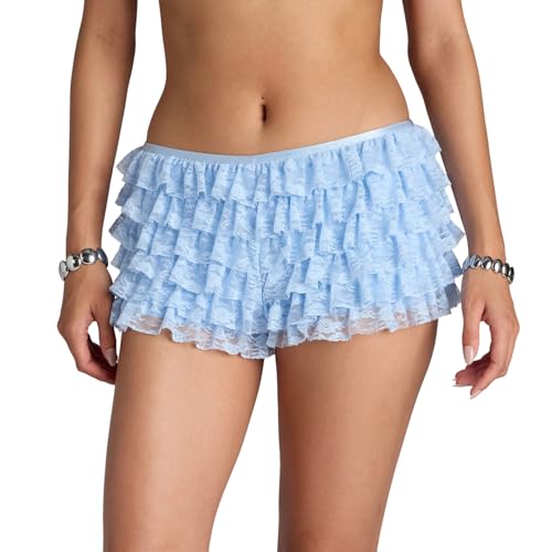 Image of Lace Ruffle Bloomers Women Lolita Mini Shorts Mesh Pumpkin Micro Boy Bottoms Ruffled Pettipants Layered Panties