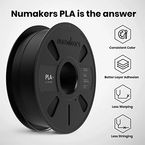 Image of NUMAKERS PLA+ 3D Printer Filament, 1.75mm, Dimensional Accuracy + /- 0.03 mm, 1 kg Spool (2.2 lbs), Compatible with Most FDM Printers (Black)
