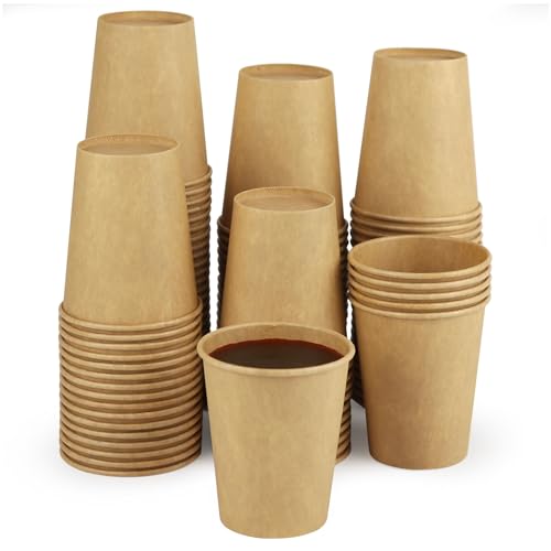Walasaso Paper Cups 50 Pack 8 Oz Kraft Paper Coffee Cups Disposable Cups for Hot or Cold Beverage Paper Cups 8 Oz for Office Home Party