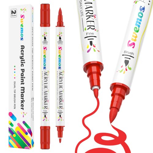 2 Red Paint Marker Acrylic Pens for Fabric Rocks Canvas Ceramic Glass