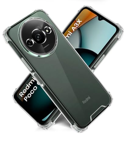 Image of WOW IMAGINE Ultra-Hybrid Crystal Clear Back Case for Redmi A3 2024 | Redmi A3X | Poco C61 | Shockproof Design | Camera Protection Bump | Hard Clear Mobile Back Cover with Cushioned Edges - Transparent