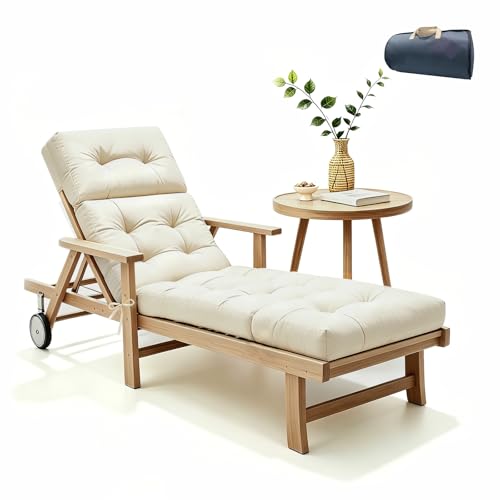 WNCOZPAD Non-Slip Outdoor Chaise Lounge Chair Cushion, Waterproof 74.4 x 22 x 4.7 Inches Lounge Chair Cushions for Outdoor Patio Furniture with Ties, Pool Chaise Lounge Cushions Replacement, Cream