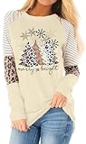 Picture of Christmas T Shirt Womens Merry and Bright Shirt Xmas Leopard Print Tree T-Shirt Holiday Graphic Tee Tops