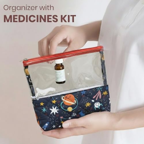 Image of Medicine kit Organizer | Multipurpose All-in-One Compact, Foldable, Durable, Lightweight, Waterproof, Bag | Travel Friendly Pouch | Ideal for Stationary, Diaper (Outer Space Print)