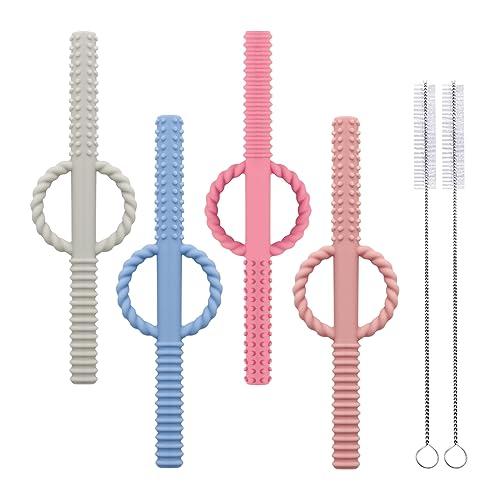 YAPROMO Baby Teething Chewy Tubes with Safe Shield,Hollow Baby Teething Tubes for Toddlers Infants, BPA Free, Latex Free-3 Pack