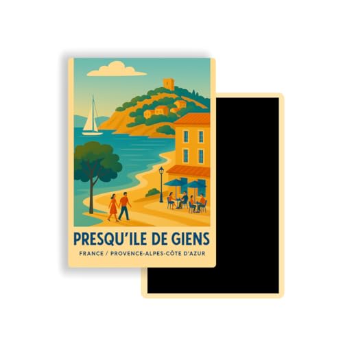 Magnet Frigo Ville Touristique de France Style Affiche rétro – 90 Modèles au Choix – Souvenirs Vacances – Aimant Réfrigérateur – Cadeau Original (Presqu'ile de Giens)