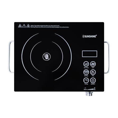 Image of Sunshine HeatWave 2000W Infrared Electric Cooktop | Works with All Cookware - Steel, Glass, Ceramic & Aluminium Cookware | 4 Cooking Modes | 60C-700C | Stainless Steel | BBQ Grill Stand