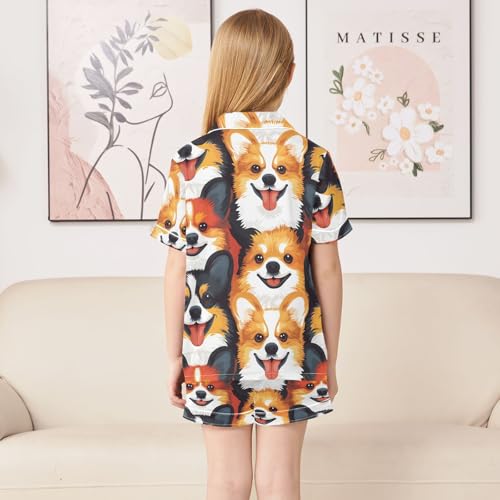 ALAZA Lovely Cartoon Dog Satin Pajamas Set Short Sleeve Button Down Sleepwear Summer Pjs 2 Piece4