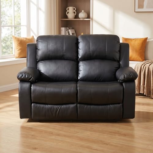 Image of Leather Recliner Loveseat Set, Comfortable Power Leather Sectional Set with USB Charging Port, Modern Ergonomic Spacious Sectional Couch for Living Room, Apartment, Home Theater, Black