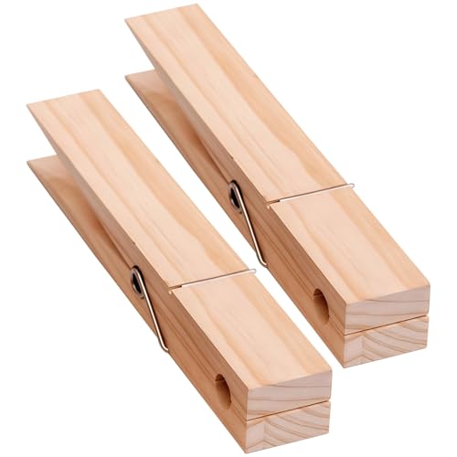 2 pinzas gigantes de madera para ropa, 30 cm, pinza de ropa retro, soporte para toallas, pinza decorativa para uso doméstico y exterior, color madera natural
