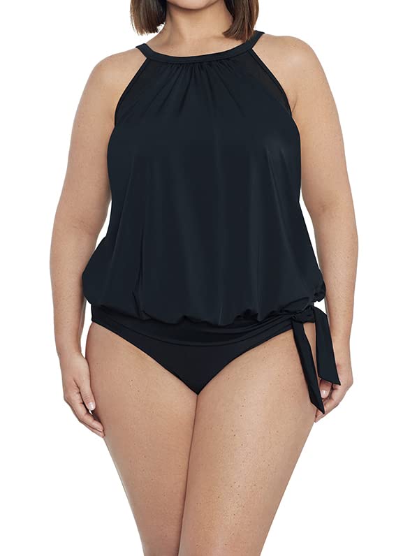 Penbrooke Shape Solver Women's Plus Meshed Up High Neck Blouson Underwire Tankini Top Separate2