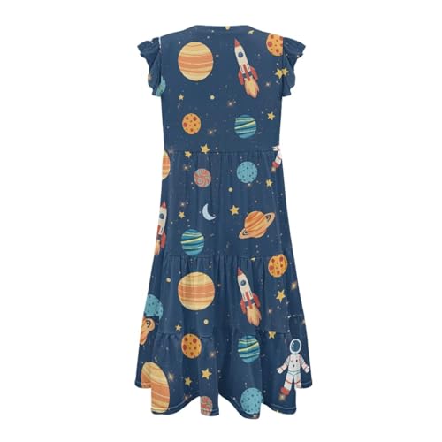Image of Womens Summer Dress Ruffle Sleeve V Neck Dress Casual Fit Flowy Beach Vacation Sundress with Pocket S-2XL
