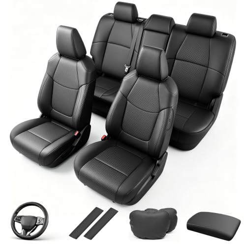 Image of Custom Fit Seat Covers for Toyota Corolla Cross 2022-2026 Full Set | Black Seat Covers, Premium Faux Leather, 5-Piece Set Includes Armrest, Seat Belt, Steering Wheel & Headrest Covers