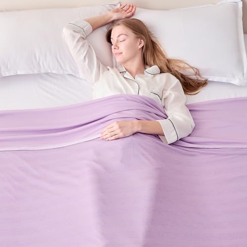 EMME Manta refrescante tamaño Queen, manta de cama de verano para dormir con calor, manta delgada y ligera para sudores nocturnos, doble cara para mantener el cuerpo fresco, sábana fría morada