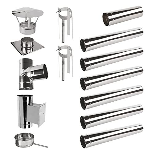 Edelstahlschornstein Einwandig SET 7,5m; Schornstein Bausatz Kamin Ofen 0,6...