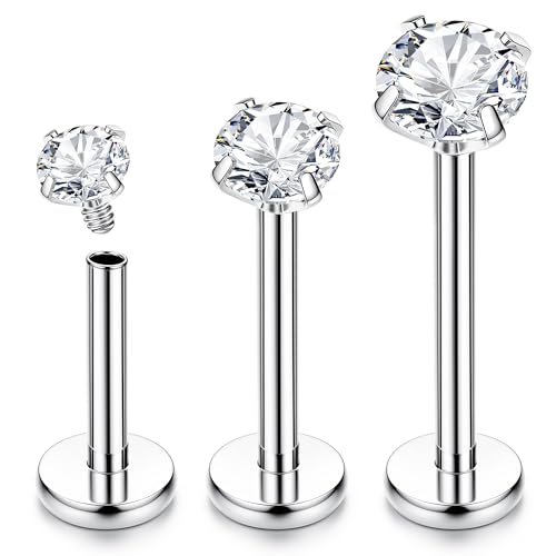 Chriscoco 18G G23 Titanio Piercing Labio, Oreja, Tragus, Nariz CZ Ópalo Labret Monroe Cartílago Helix 6/8/10MM