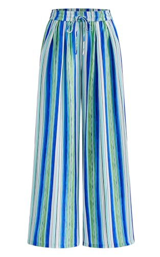 Image of PRETTYGARDEN Womens Pants Elastic Waist Floral Lightweight Palazzo Pants for Women Casual Lounge Wide Leg Pants Woman