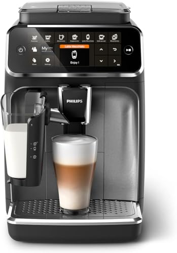 -Philips 4300 Series Macchina da Caffè Automatica - Montalatte LatteGo, 8 Bevande, Display Intuitivo, Nero (EP4346/70)