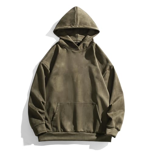 PAODIKUAI Men's Hoodies Pullover Suede Loose Fit Casual Long Sleeve Sweatshirts with Pocket