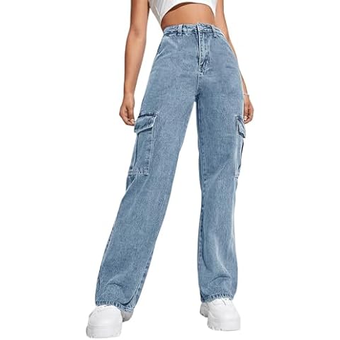 Haloumoning Girls High Waisted Cargo Jeans Cover