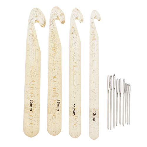 LoveinDIY Huge Crochet Hook Set,9 Pieces Large-Eye Blunt Needles,12mm-20mm Large Size Yarn Crochet Hooks Needles with Tapestry Needle