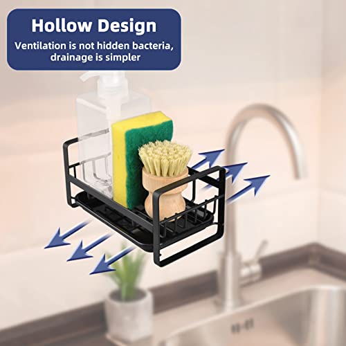Miniatura 6 de Honzuen Organizador Fregadero Cocina,Acero Inoxidable Soporte Esponja Fregadero Con Bandeja,Negro Soporte Utensilios Cocina Adhesivo Para Estropajo