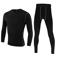 BEGIANT Kids Base Layer Thermal Underwear Set for Boy Long Sleeve Baselayer Top and Long Johns Football Skins Boys Athletic Compression Underwear Shirt & Tights Set Black