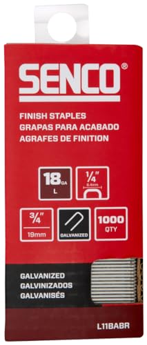 Image of SENCO L11BABR 18 Gauge 1 /4 inch Crown Finish Staples, 3 /4 inch Length, Galvanized, 1,000 Count Pack