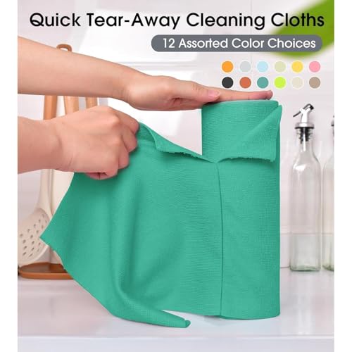 Image of LINEAR Microfiber Cleaning Cloth Roll | Kitchen Towel Roll | Cleaning Towels - Reusable and Washable Cloths for Kitchen, Washable and Reusable (20- Pack) 25 x 26 Cms (1, Green, Medium)