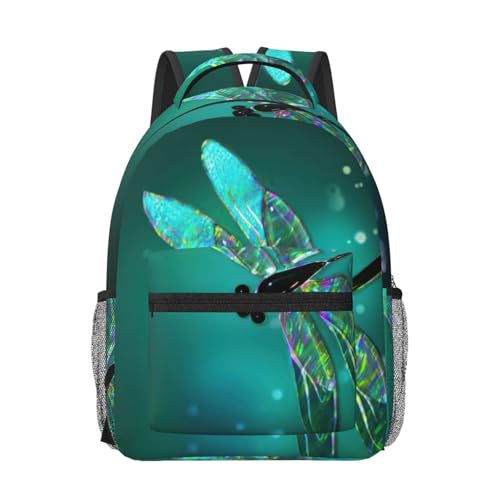 Mochila para laptop versátil EdWal negra con estampado de libélula para equipaje de mano