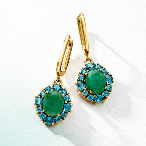 Ross-Simons 5.50 ct. t.w. Emerald and 2.80 ct. t.w. London Blue Topaz Drop Earrings in 18kt Gold Over Sterling4