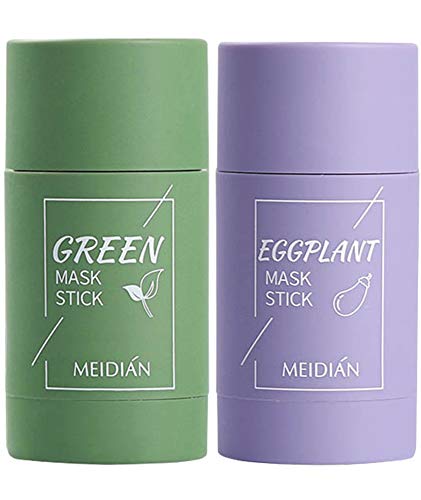 HENGBANG 2PCS Green Tea/Eggplant Purifying Clay Stick Mask, Face Moisturizes Oil Control, Deep Clean Pore, Improves Skin,for All Skin Types Men Women (Green Tea +Eggplant)