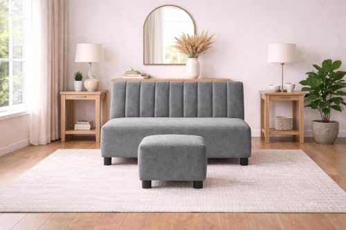 Image of Rosebell Sofa with Ottoman Combo Two Seater Sofa Set & Matching Footstool for Living Room Office & Guest Room - Grey