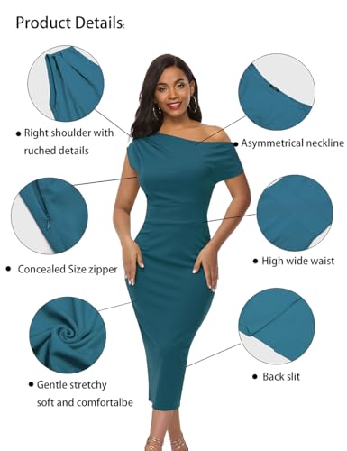 Women’s Off Shoulder Business Work Pencil Dress Banded Waist Ruched Wedding Guest Cocktail Night Party Bodycon3