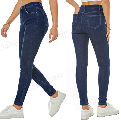 Yehopere Women Winter Jeans Skinny Jeans Fleece Lined Zip Slim Fit High Waist Jeggings Blue #TOP3