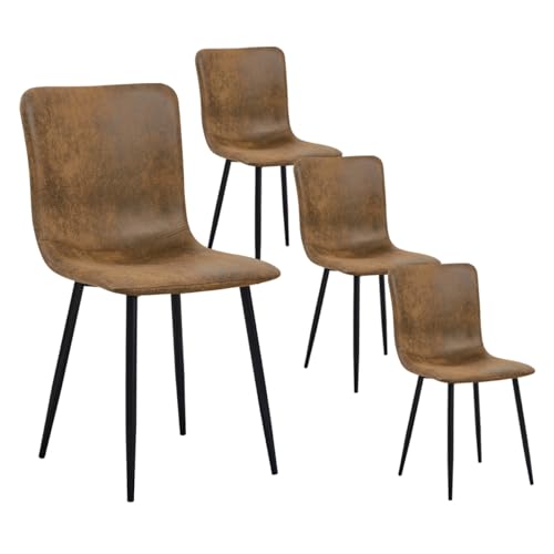 Homy Casa – Lot de 4 chaises de salle à manger en daim avec pieds noirs en métal, marron