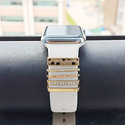 Image of 5Pcs Charms for Apple Watch band 41mm 45mm 40mm 44mm 38mm 42mm 46mm 49mm Women,Diamond+Metal Jewelry Decorative Ring For iWatch series 11 10 9 8 7 6 5 4 se 3 /2,Galaxy watch 7 /6 /5 /4,Strap Accessories