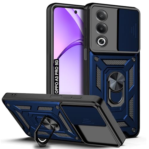 Image of AESTMO Polycarbonate Tough Armor Oppo A3 Pro 5G Bumper Back Case Cover|Ring Holder & Sliding Camera Shield Cover|360 Degree Protection Back Case Cover for Oppo A3 Pro 5G (Blue)