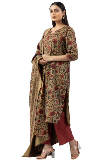 Printed Khaki Pashmina Winter Kurti for Women | Soft & Warm 3/4th Sleeve Round Neck Kurti-image-17