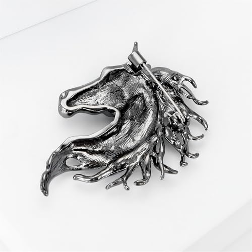 Image of Dreuyet Horse Brooch Pin Horse Racing Suit Lapel Pin for Women Men Rhinestone Antique Gold Horse Animal Brooch Clothing Outfits Accessory Jewelry