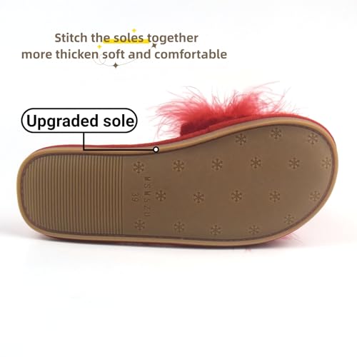 FAYUEKEY Fuzzy Slippers for Women Fluffy Furry Open Toe Slippers House Bedroom Shoes3