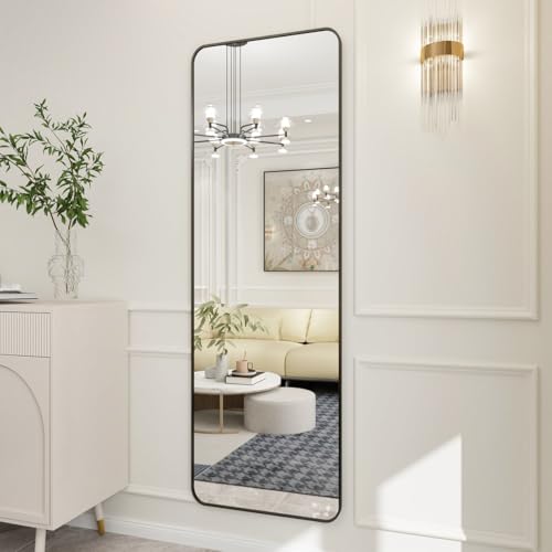 Image of VENETIAN IMAGE Elegent Full Length Mirror- Slim Frame, Modern Look- Perfect for Bedrooms, Living Rooms, & Entrences (Black /Gold /Siver) (Black, 160 x 50 Cm)
