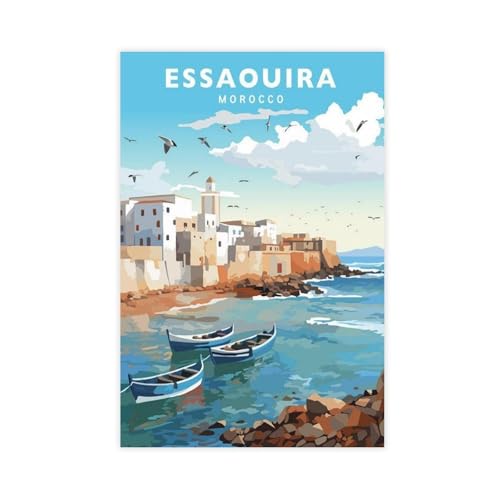 Póster artístico de viaje para Essaouira, Marruecos, lienzo, decoración de pared, pinturas para sala de estar, dormitorio, decoración de 20 x 30 cm