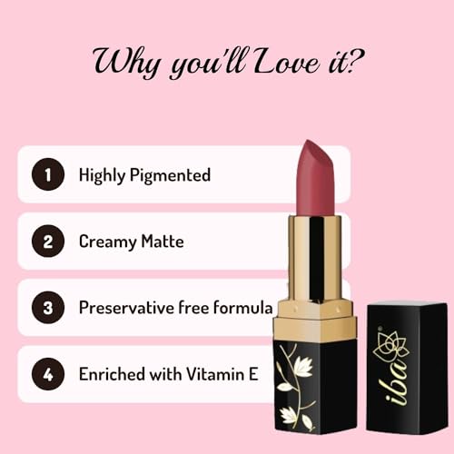Image of Iba Pure Lips Long Stay Matte Lipstick Limited Edition for Women L02 Turkish Rose, 4g | Creamy Matte Finish & Smooth Texture | Long-Lasting | Hydrated Lips | Enriched with Vitamin E & Shea Butter | Intense Colour & Highly Pigmented | Lip Makeup